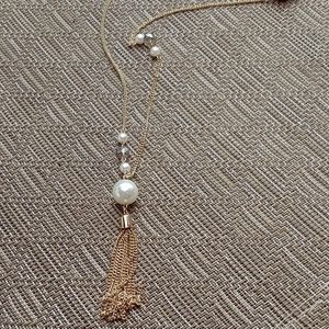 Gold Pearl Tassel Necklace